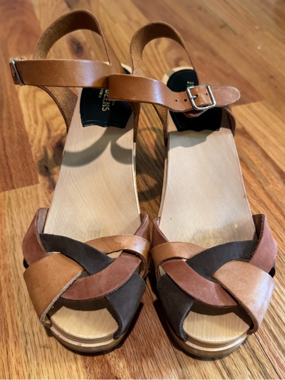 Swedish Hasbeens Two-Tone Brown Leather Heeled Sandals